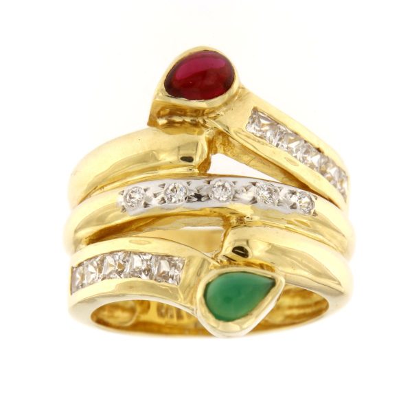 Δαχτυλίδι 14Κ σε κίτρινο χρυσό με Συνθετικό Ζαφείρι, Συνθετικό Ρουμπίνι και Λευκά Ζιρκόν